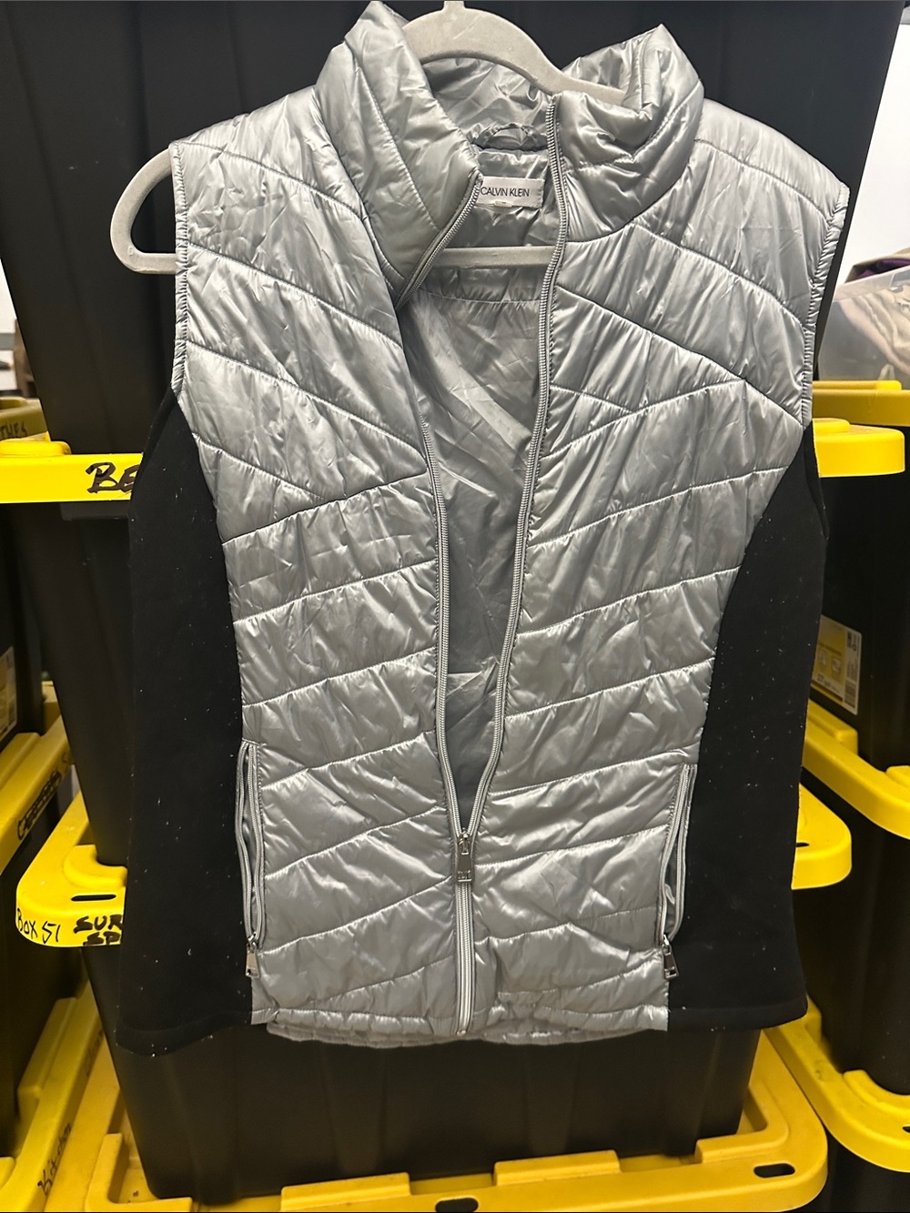 Calvin Klein Silver and Black Quilted Puffer Vest